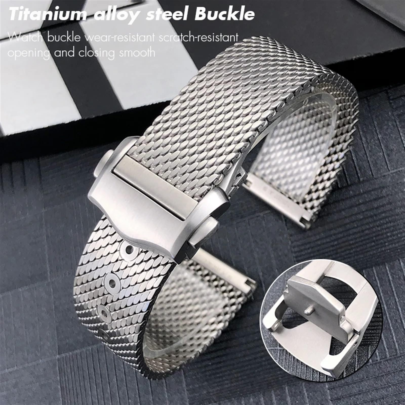 JDIME Solidny pasek ze stopu tytanu 19mm 20mm do paska zegarka Omega 007 Seamaster Diver 300 tkane metalowe bransoletki