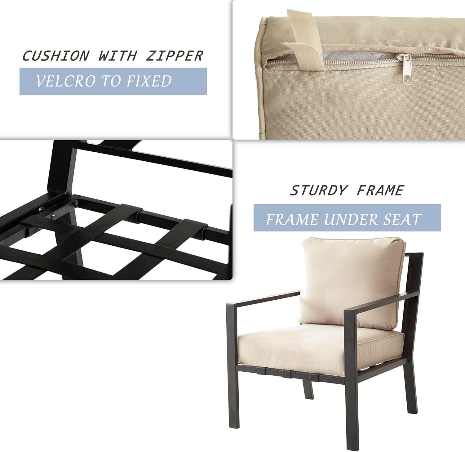 LOKATSE Home Outdoor Club Chair Patio Metal Dining Sofa with Steel Frame for Porch, Deck, Poolside