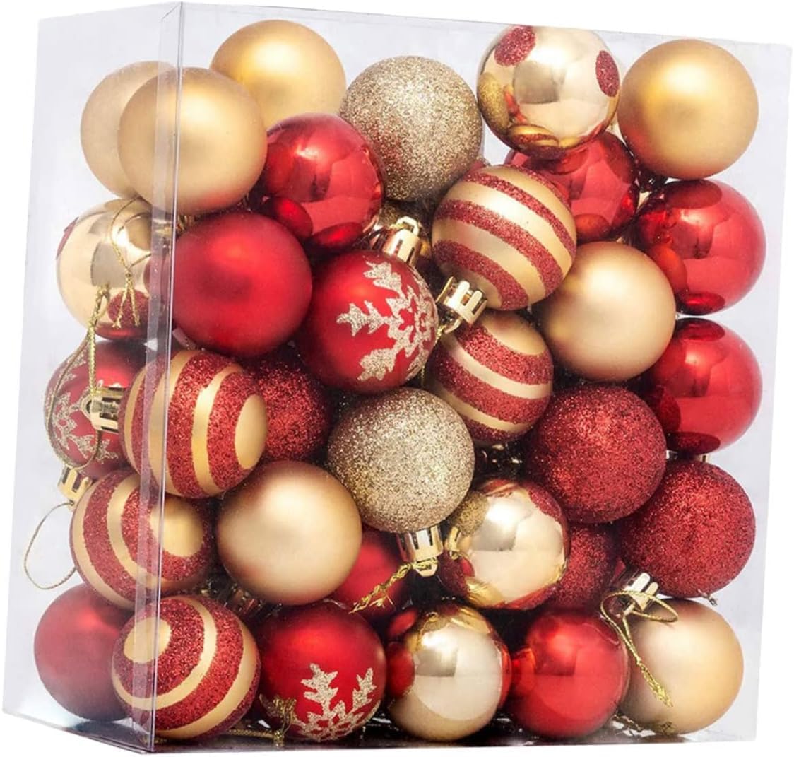Palline di Natale per l'albero di Natale, 50 pezzi Palline di Natale placcate Palline di Natale Decorazioni per palline di Natale Ornamenti per palline di Natale Abito rosso Decorazioni per esterni