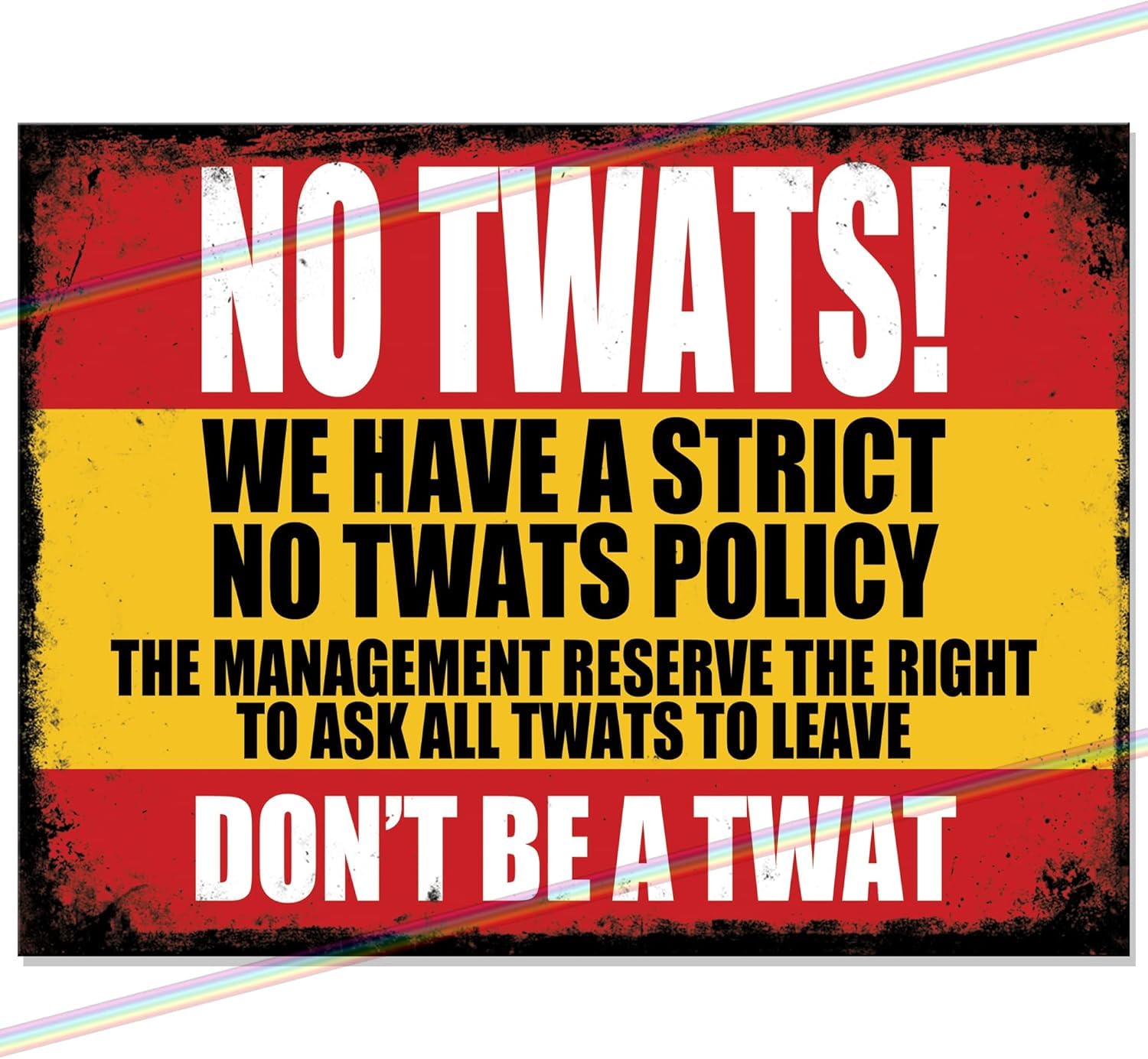 Strict No Twats Funny Metal Bar Sign | Retro Wall Plaque For Home Pub, Garage & Man Cave Decor | Indoor Or Outdoor Garden Gift, 4 Pre drilled Holes (27cm x18cm)