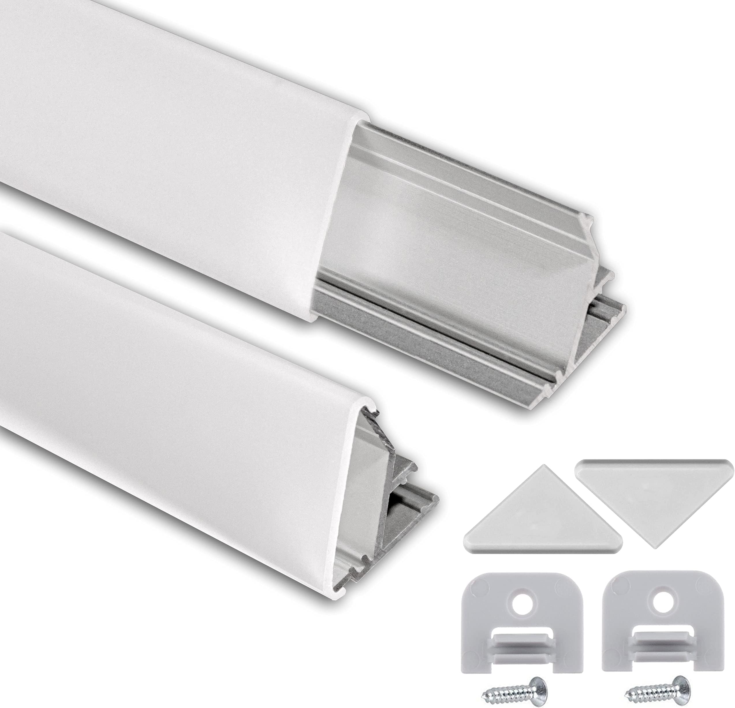 LumenTEC LED Profil Set 200cm - 45° Alu Profil Mit Milchiger Abdeckung Für LED Streifen