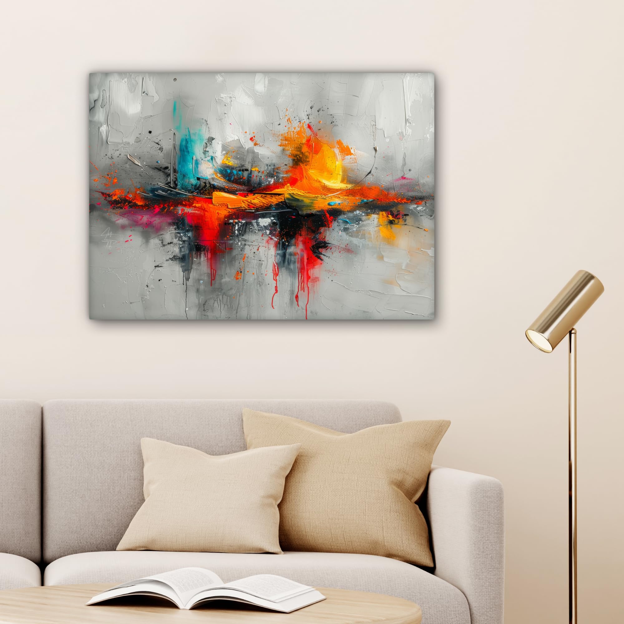 MuchoWow Tableau Sur Toile 120x80 Cm Orange Gris Abstrait - Décoration Murale Moderne
