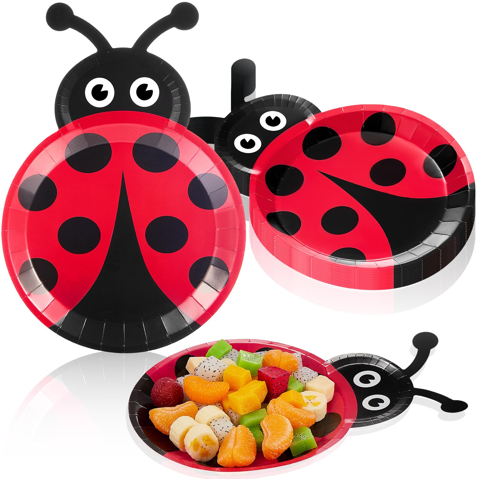 meekoo 24 Pcs Ladybug Plates Party Paper Plates Ladybug Theme Party Decorations for Dinner Dessert Picnic Birthday Wedding