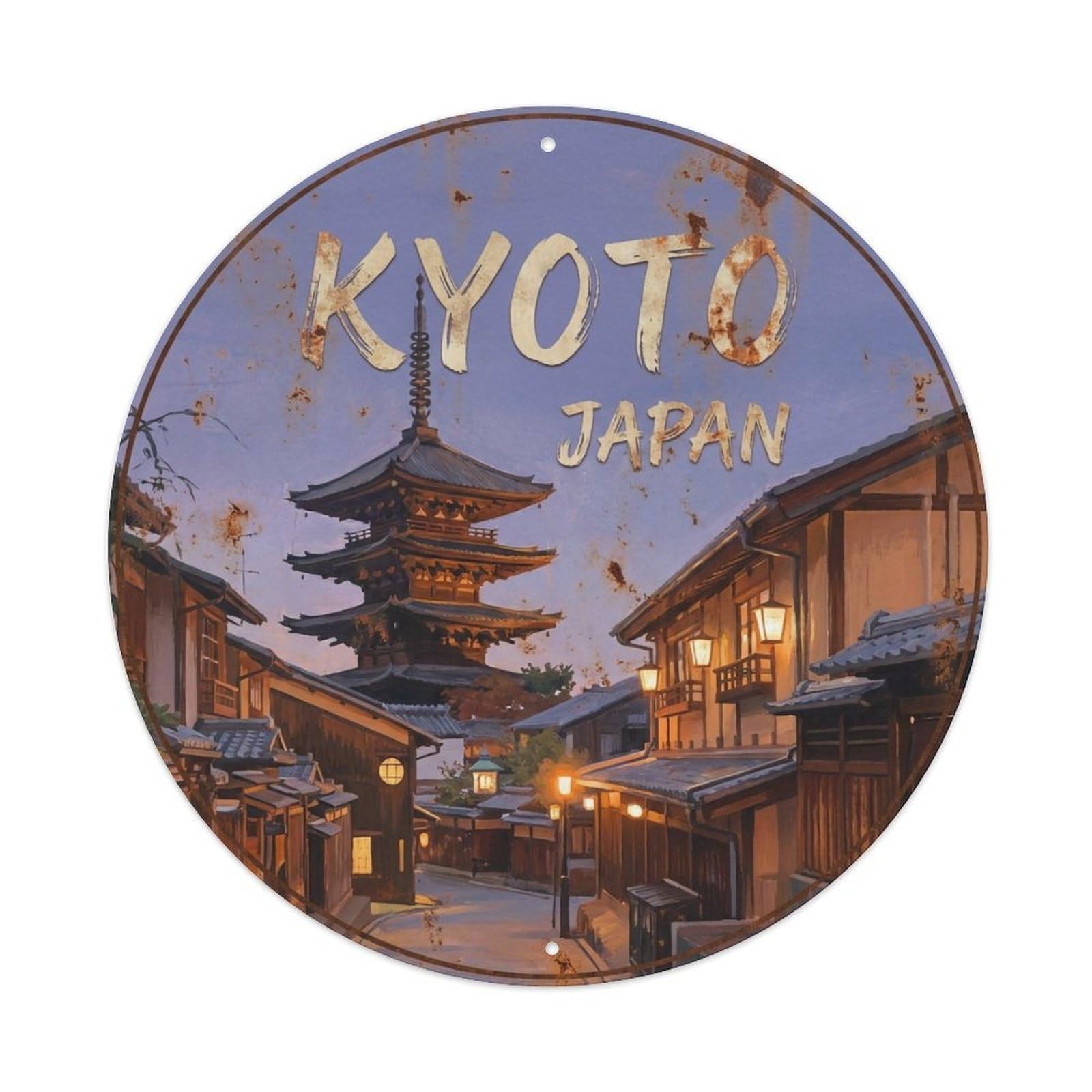 Vintage Travel Kyoto Japan Dusk Vintage Metal Tin Sign Plaque Wall Decor for Cafe, Club Bar, Office, Garden Metal Poster 8x8Inch