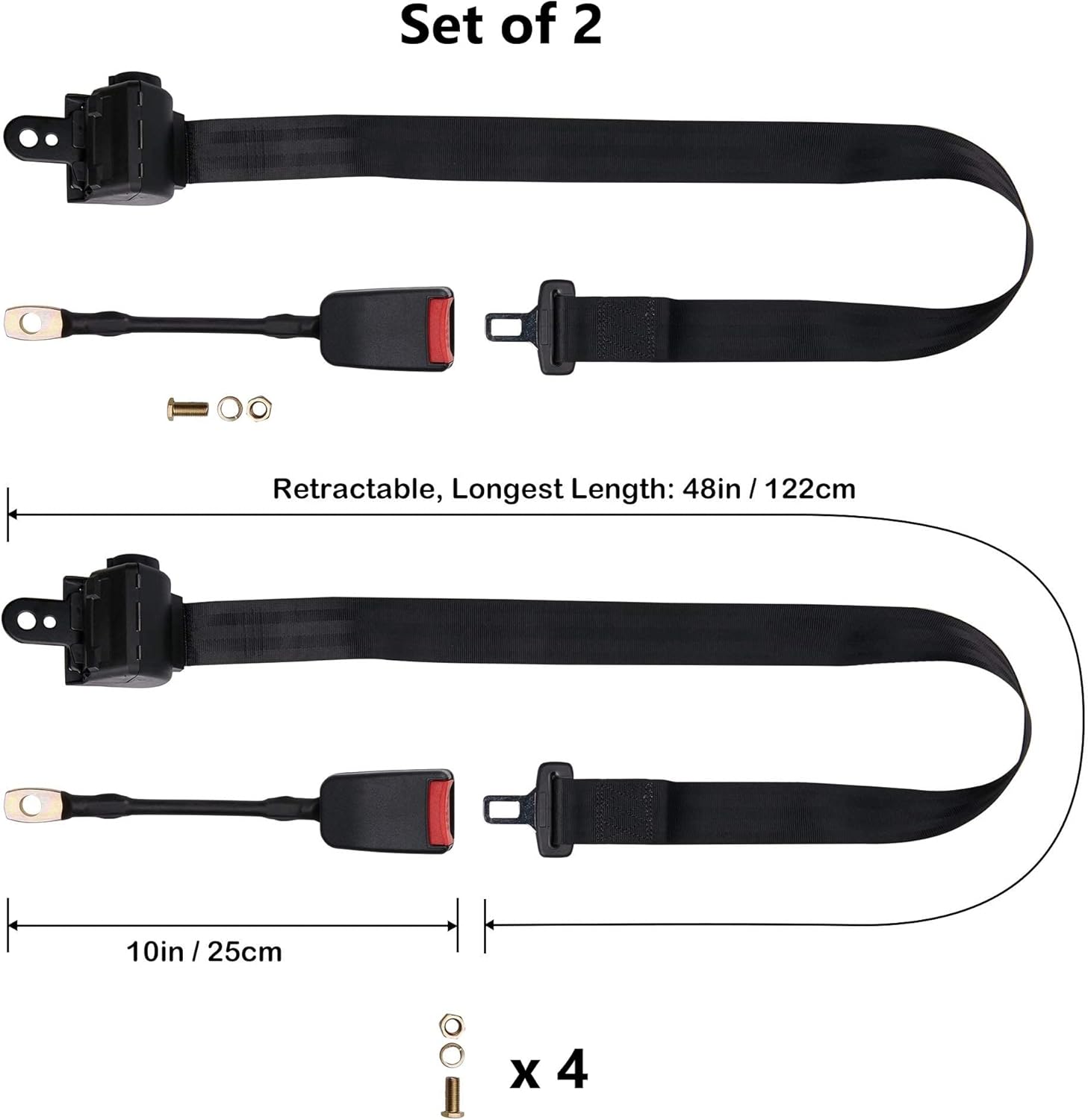 Retractable Golf Cart Seat Belts Kit for EZGO, Yamaha, Club Car, UTV - Replacement Seatbests Fits Most Golf Carts, Set of 2