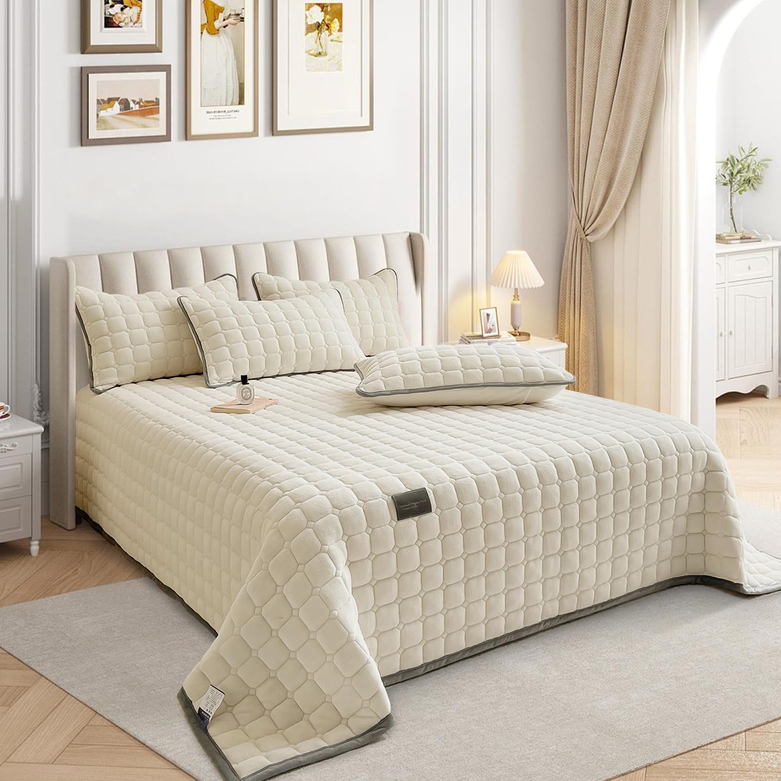 OKYUK Juego de edredón de terciopelo de lujo tamaño King, juego de edredón de terciopelo ligero, juego de cama acolchado de gran tamaño, con 2 fundas de almohada a juego, para todas las estaciones