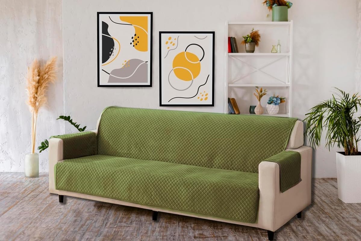 aeTHEric Velvet Quilted Universal Elastic Sofa Cover Non-Slip Sofa Protector 5 Seater(3+2) Armchair Cover with Machine Washable Adjustable Elastic Straps-image-47