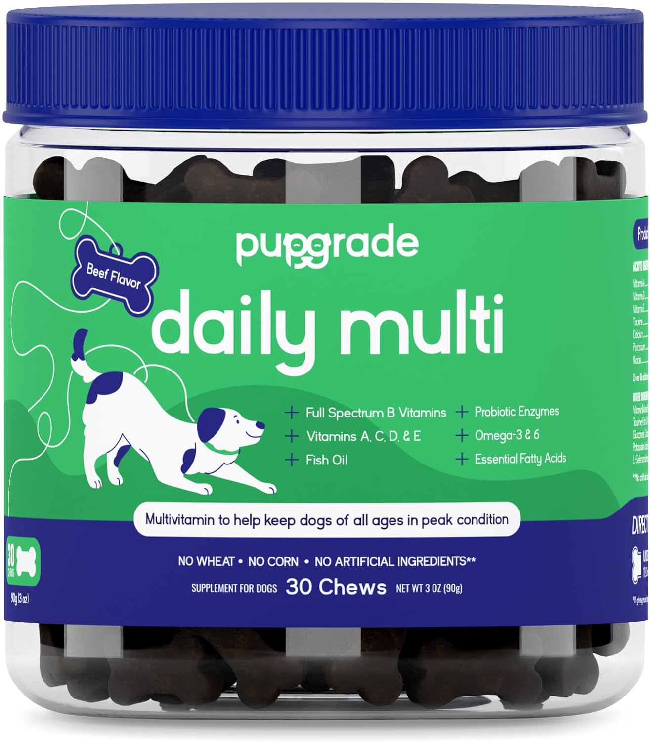 PupGrade Daily Multivitamin for Dogs – All-in-One Supplement for Digestive, Immune, Skin and Coat Health – 32 Healthy Nutrients, Probiotic Enzymes, Omega Fish Oil, Vitamins A, C, D & E – 30 Soft Chews
