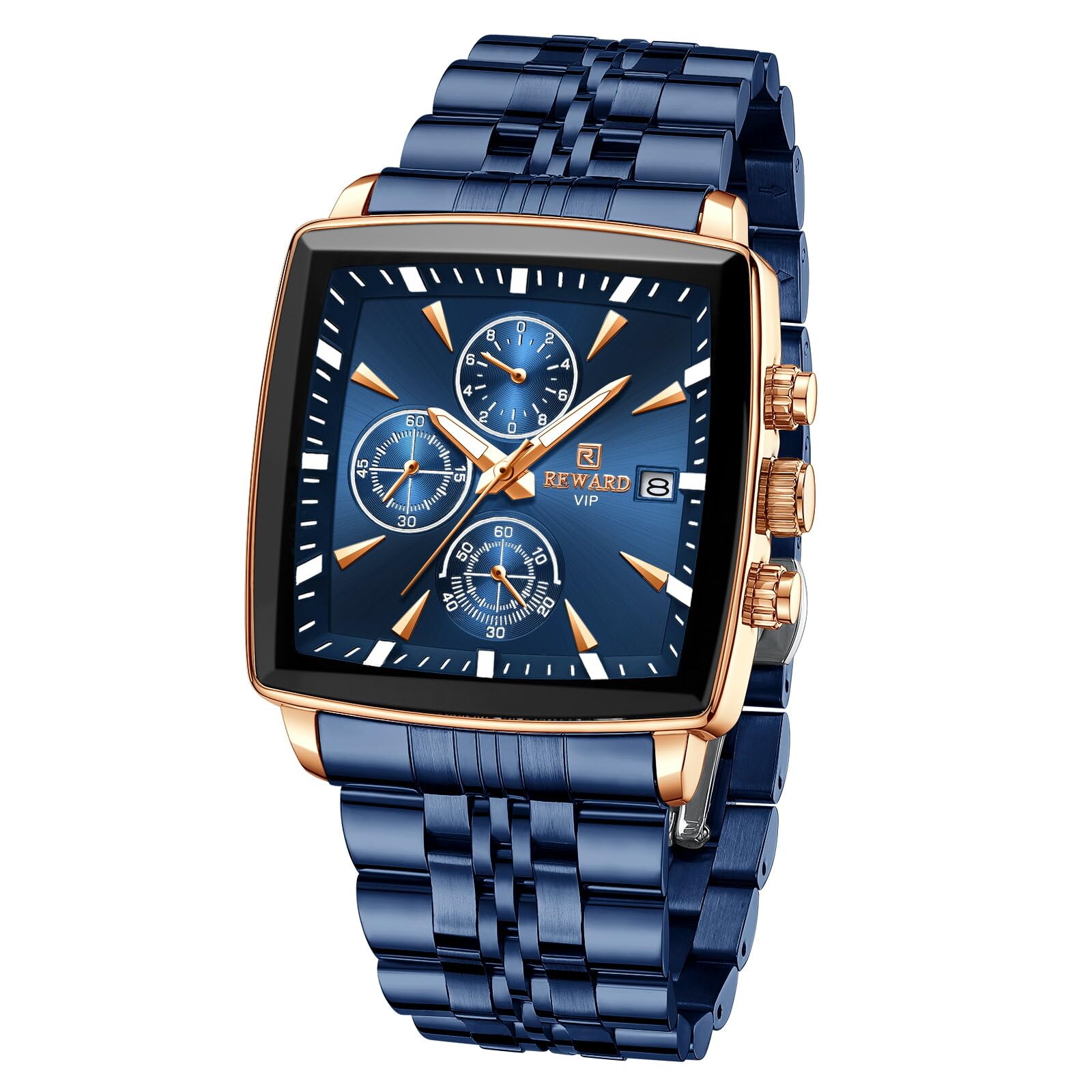 FORSINING Relojes para Hombre de Negocios, de Cuarzo, analógicos, Deportivos, Resistentes al Agua, Reloj de Pulsera para Hombre, cronógrafo multifunción, de Acero Inoxidable Azul