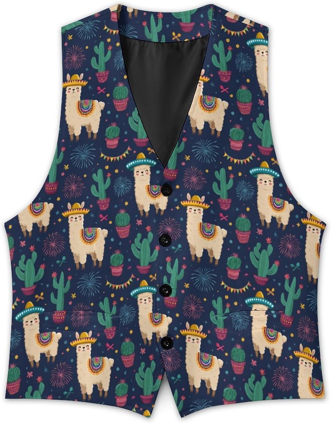 Mexican Day Alpaca Print Men's Suit Vest Formal Vests Casual Dress Fit Waistcoat Casual Tuxedo for Business