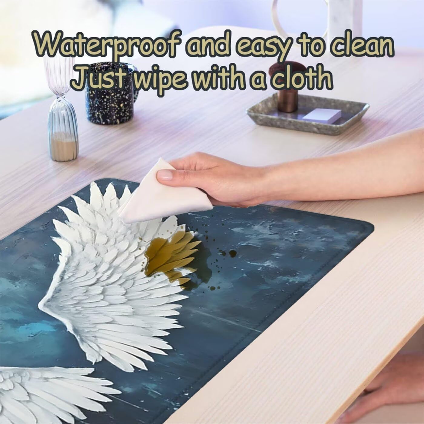 Podkładka pod mysz XXL 1200 x 600 mm duża podkładka pod mysz dla graczy skrzydło pod ręką biurko szyte krawędzie wodoodporna antypoślizgowa do komputera, laptopa poprawia dokładność i szybkość, biała