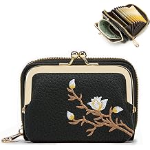 2 in 1 Credit Wallet Women Floral Wallet Wallet Wallet for Women Coin Pouch with Card Slots Women Vintage Change Holder with Kiss Lock and Zipper, black
