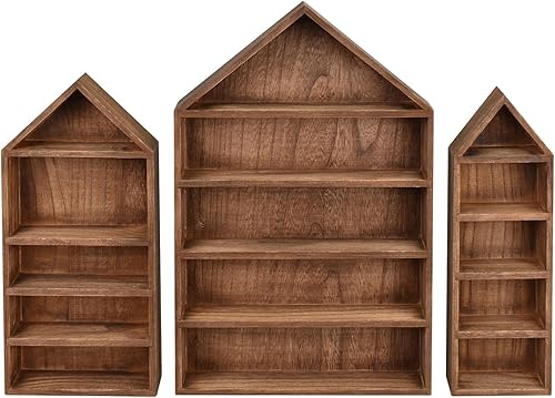 Miniatura 4 de Ikee Design Juego de 3 piezas de estante en forma de casa de madera con forma de cubículo, estante de exhibición, organizador de almacenamiento,
