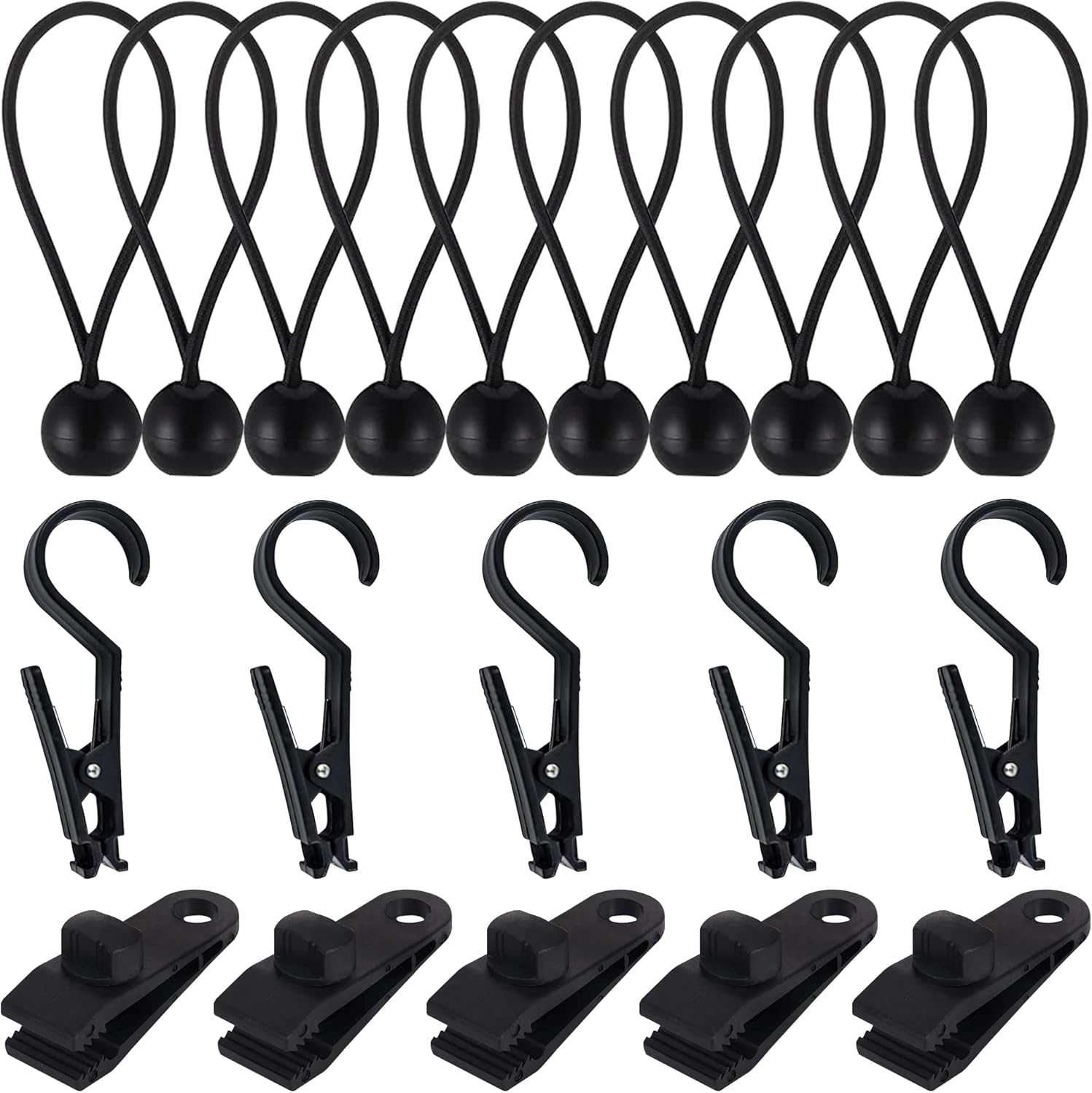 VENGABY 10PCS Tarpaulin Bungee Balls Tarp, 5PCS Tent Canopy Clip Light