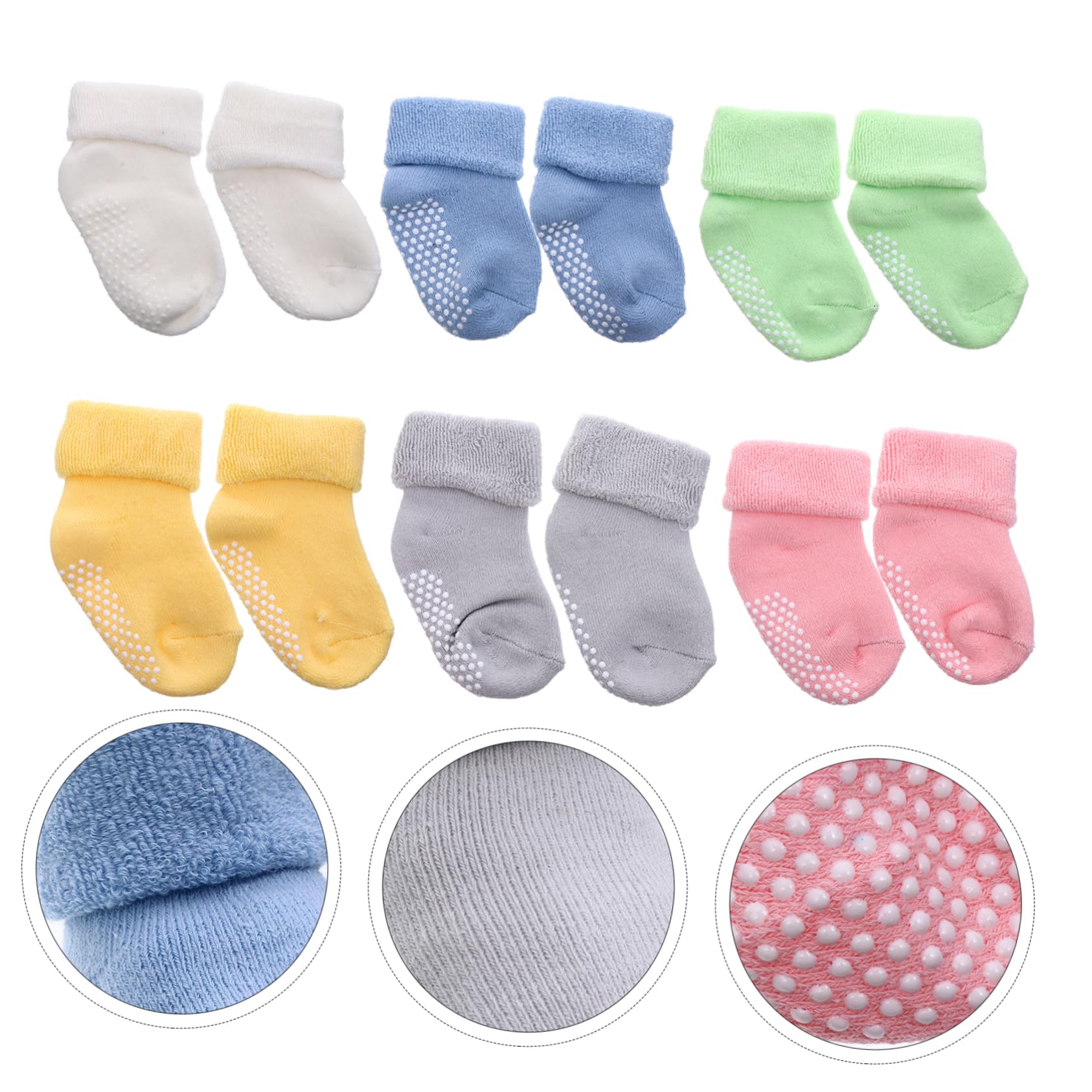 GALPADA 2sets Infant Socks Skid Warm Thick Cotton Newborn Grip Socks Neutral Color 6pairs*2