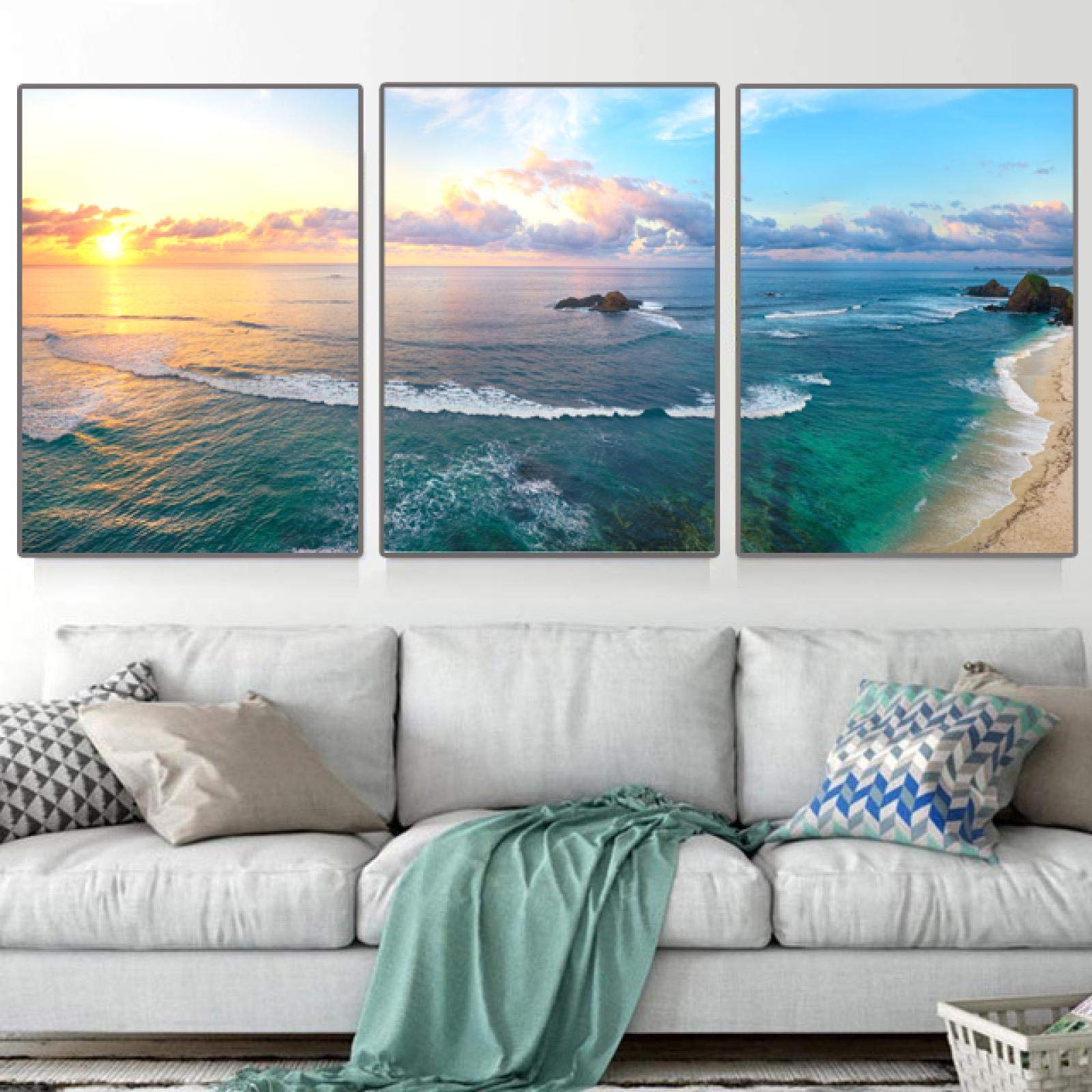 Amazon.co.jp: 海の景色三連祭壇画風景キャンバス絵画現代のポスターと