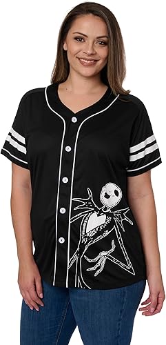 Miniatura 6 de Disney Mickey Mouse Stitch Jack Skellington - Camiseta para mujer, con botones frontales, talla grande