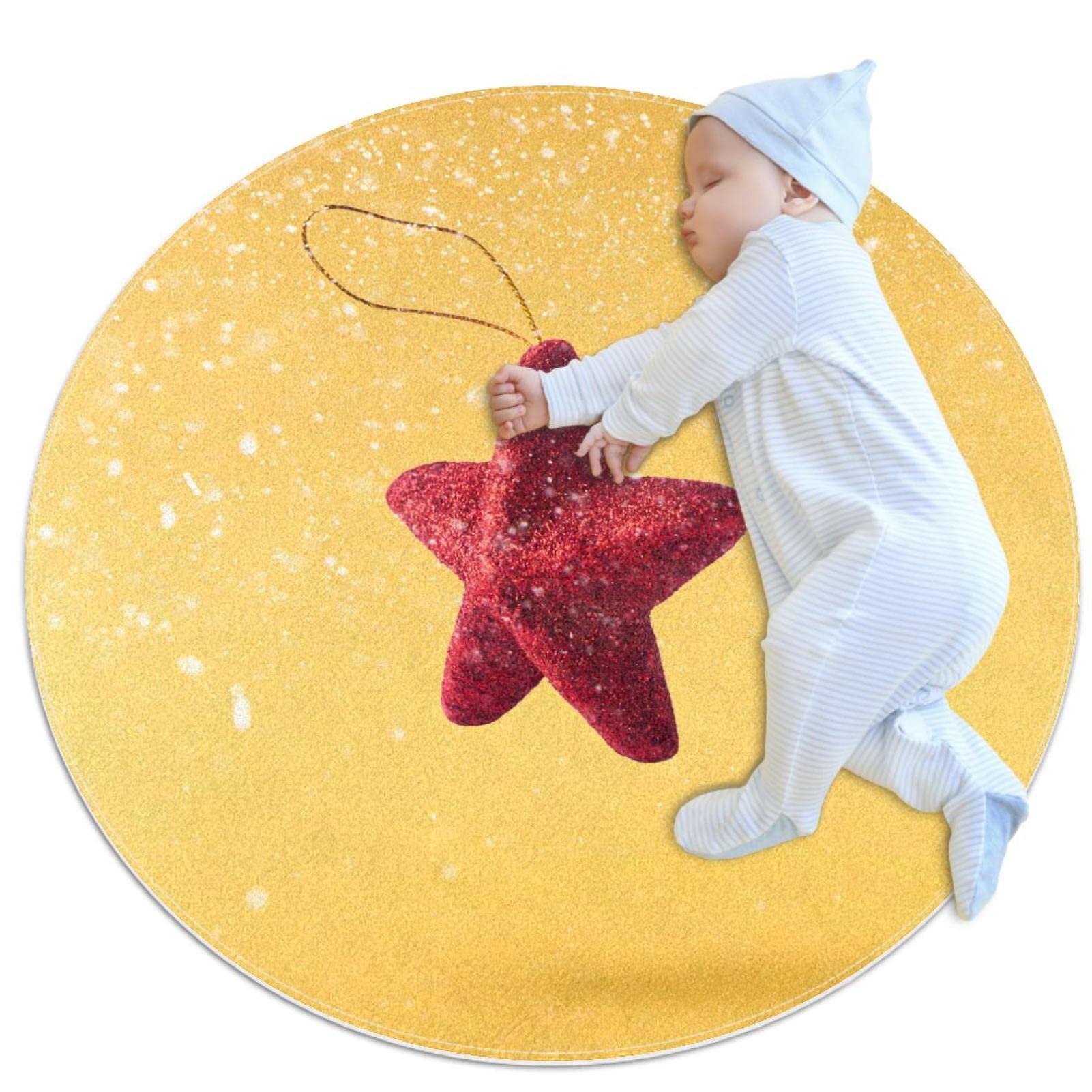 Tapis rond Noël étoile joyeux de 100 cm pour décoration de sol festive