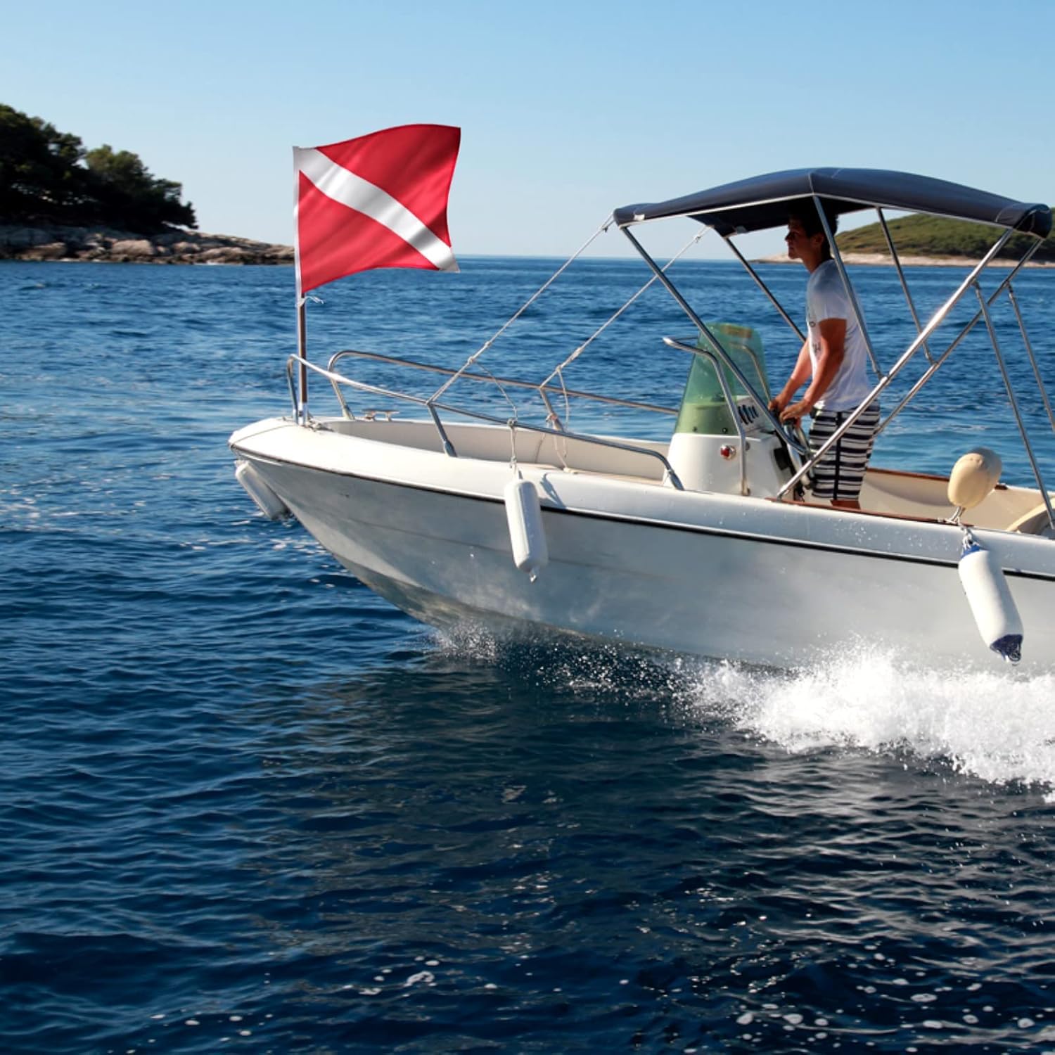 Confezione da 2 bandiere subacquee con lacci rimovibili, bandiera subacquea, bandiera alfa, bandiera per barca, 50,8 x 61 cm, per snorkeling, immersioni e attività subacquee
