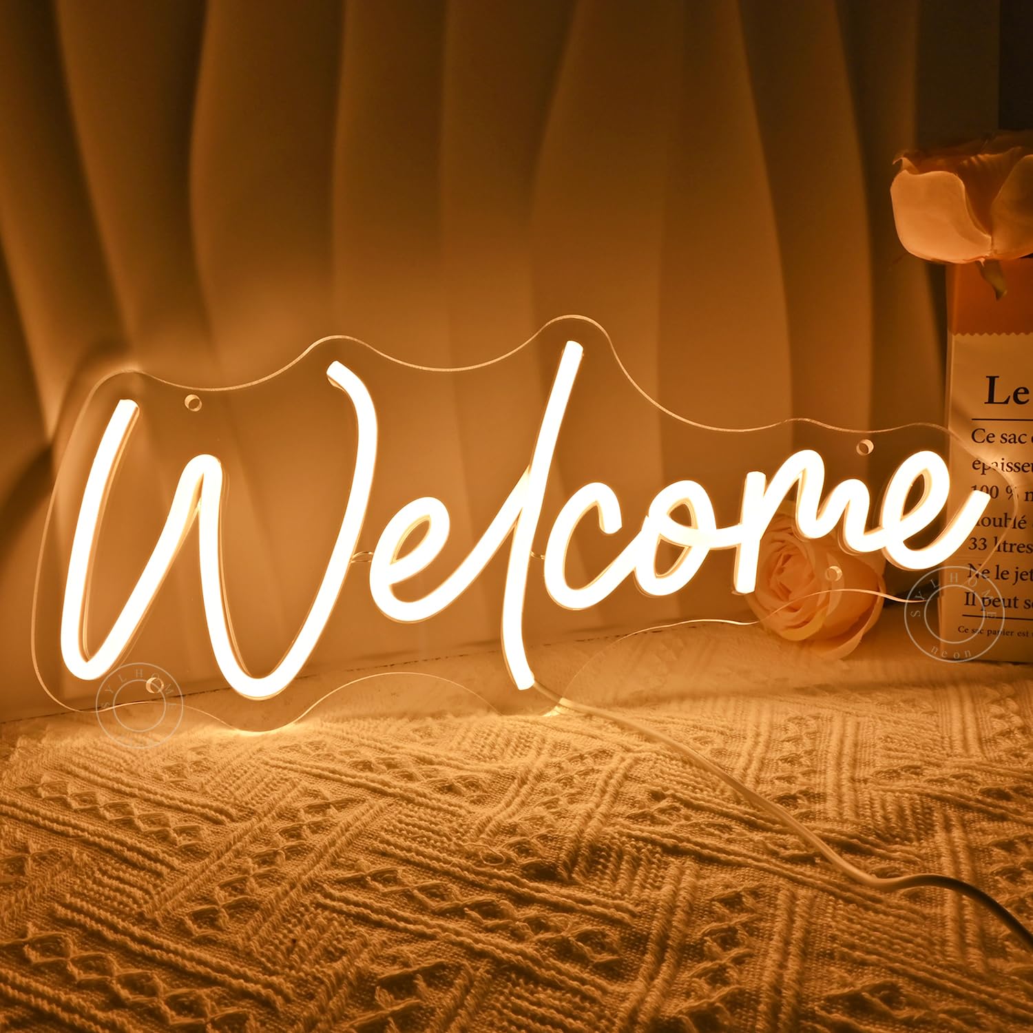 SYLHOME Welcome Led Neon Light Sign Business Open Windows Home Door Wall Sign Decor Bar Pub Store Shop Come In Neon Wedding Birthday Party Sign 15.75"