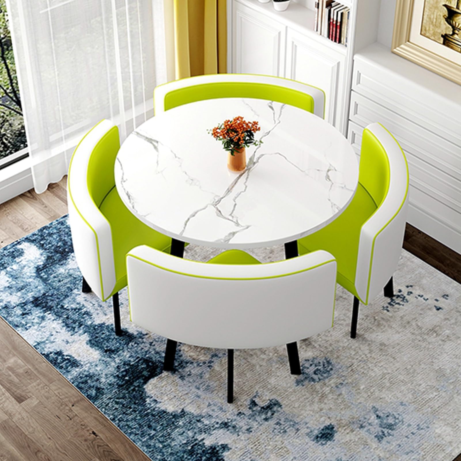 Rundes Esstisch-Set mit 4 Stühlen, Tisch und Stuhl Set, Light Green
