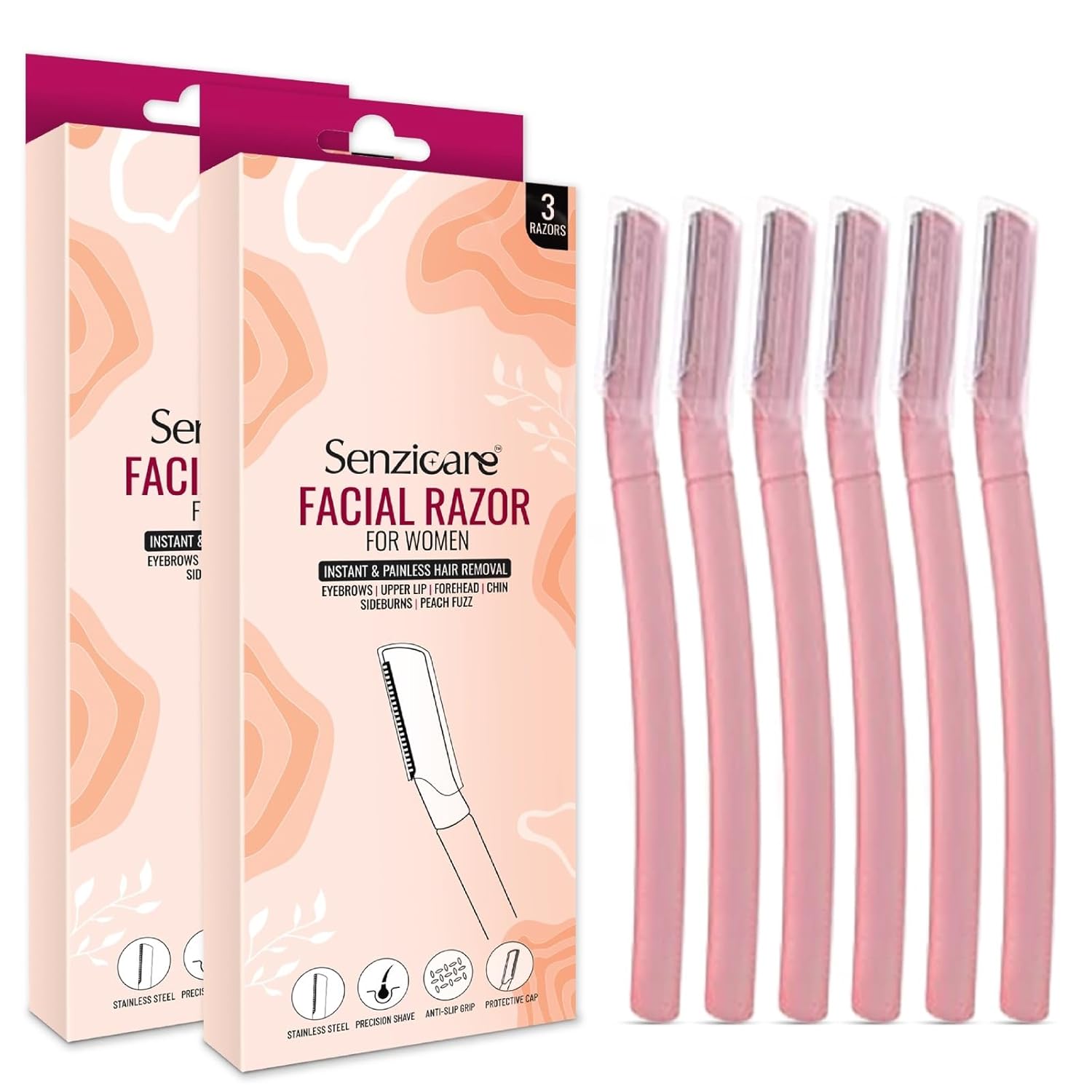 Senzicare Reusable Face Razor for Women Facial Hair 3 Razors Instant