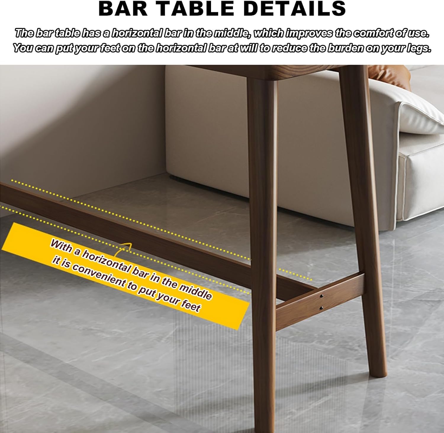 Narrow Patio Bar Table - Modern Wooden High Top Dining Table for Kitchen, Balcony, or Pub - Easy to Install - Stools Sold Separately