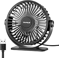 TriPole Mini Desk Fan USB Powered 4.5" 3 Speeds 360° Rotation Quiet Portable Personal Fan for Office Bedroom Travel Black 4.9ft Cord