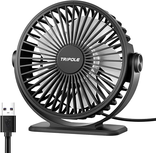 TriPole Ventilador de escritorio alimentado por USB, pequeño ventilador portátil de 3 velocidades ajustables, fuerte brisa fuerte, mini ventiladores