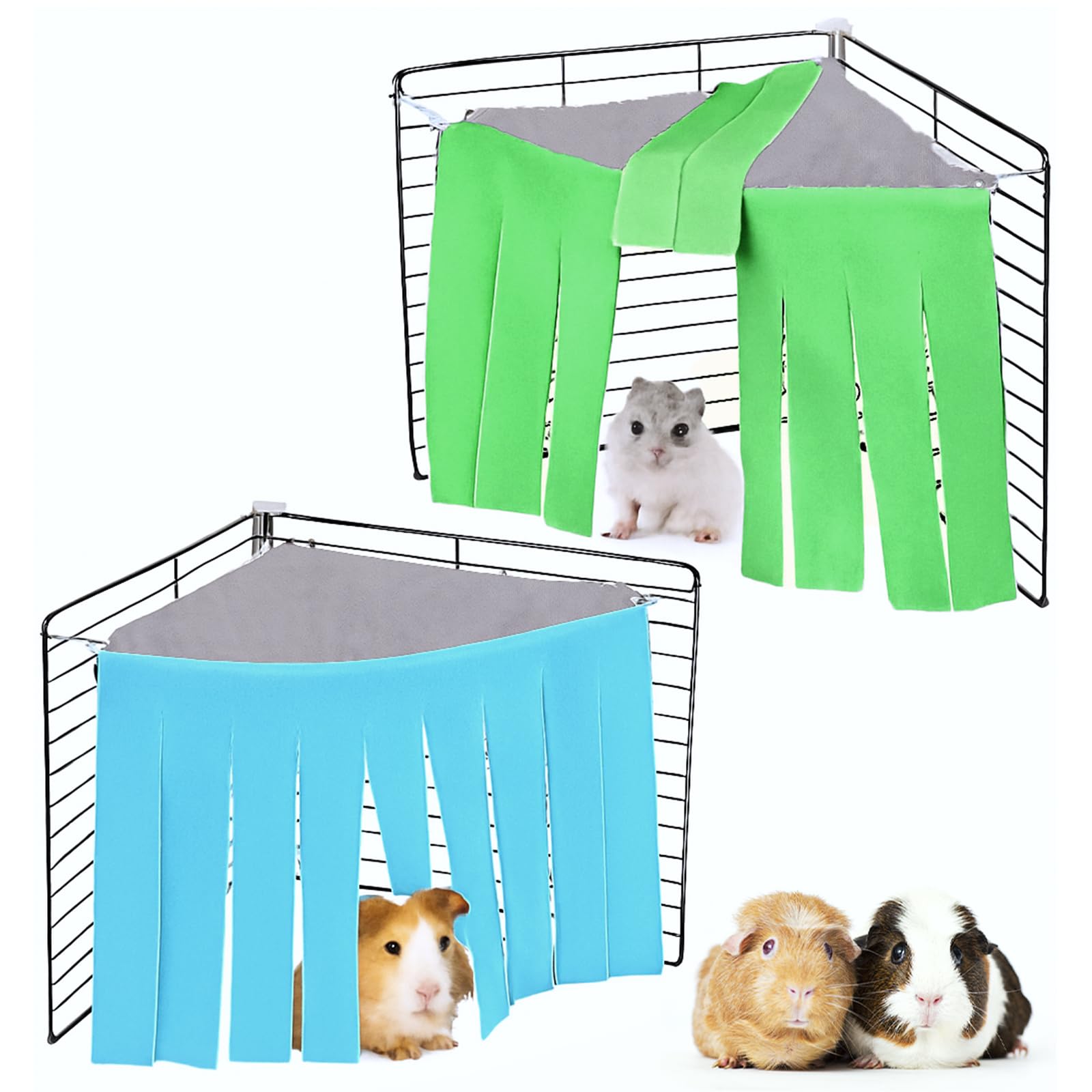 2 Pcs Guinea Pig Hideout, Convenient Guinea Pig Cage Accessories with 6pcs Hooks Cute Small Animal Hideout with Reversible Sides for Ferrets