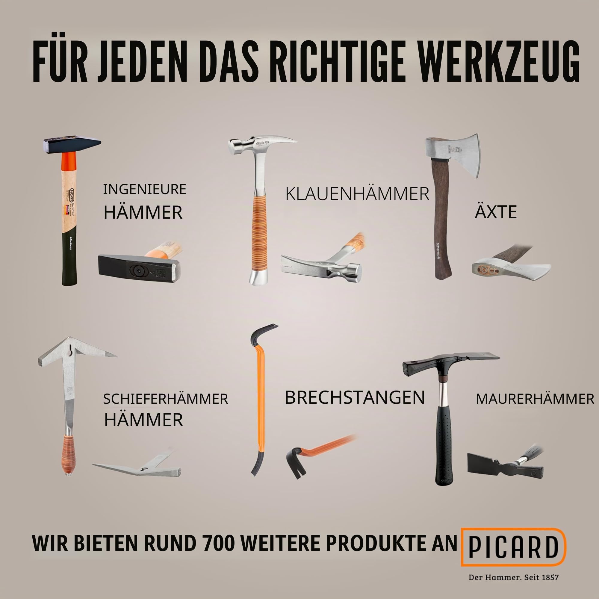 Picard Hammerhammer AluTec | Aluminium & geschmiedeter Stahl | Hybridkopf | Magnetischer Nagelhalter | Ergonomischer Griff | GS geprüfte Sicherheit | VPA zertifiziert