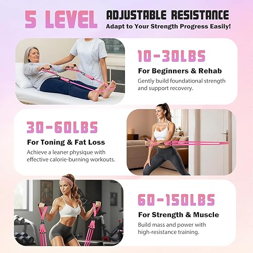 Miniatura 4 de Resistance Bands with Handles for Women, Exercise Bands Set for Physical Therapy Yoga Pilates, 5 Level Workout Bands for Working Out with Door
