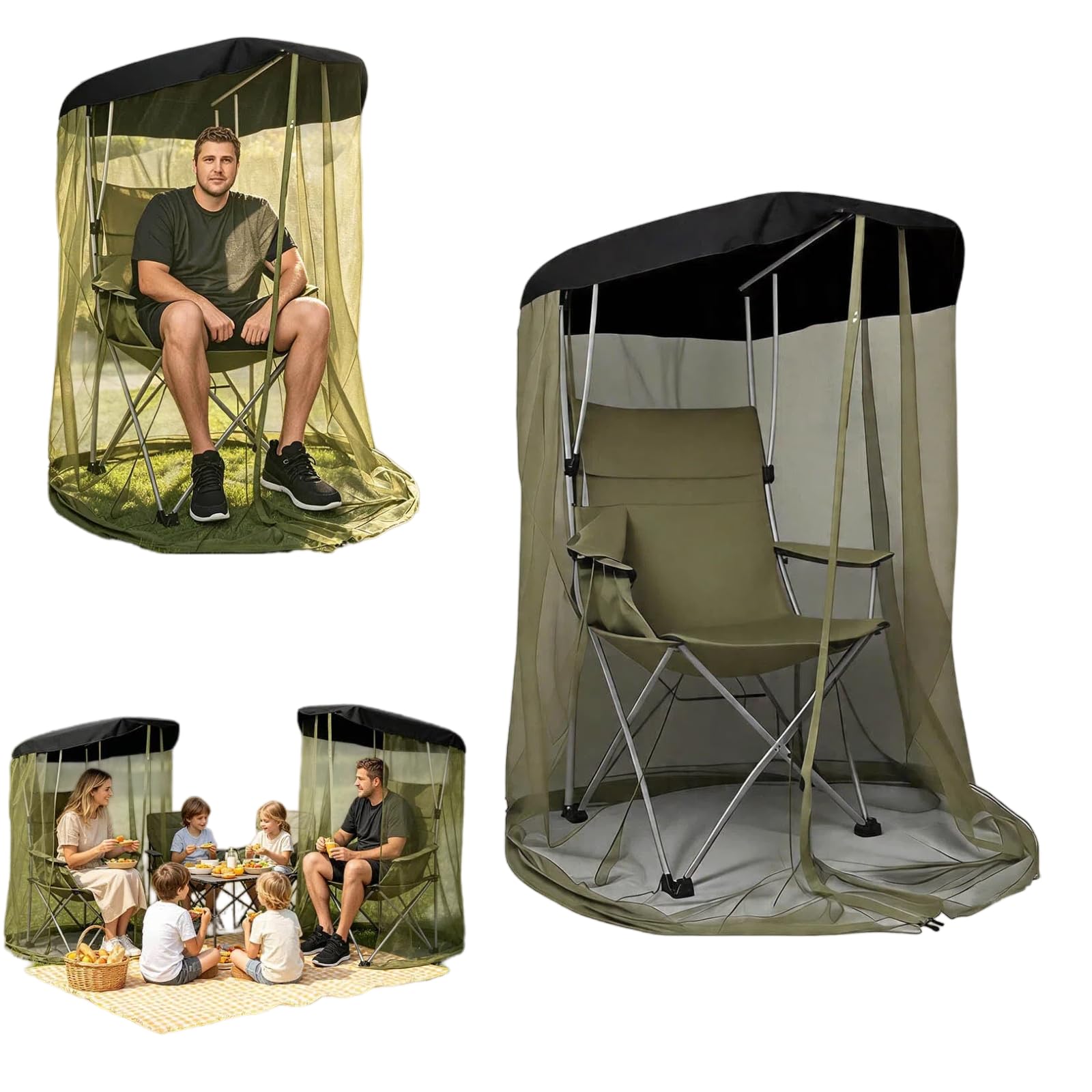 Mosquito Net for Camping Chair with Canopy, 82 x 89 x 160cm Portable Mesh Netting for Outdoor Sunshade Umbrella Chair, Breathable Fly & Insect Protection for Fishing, Beach, Garden, Net Only (Green)