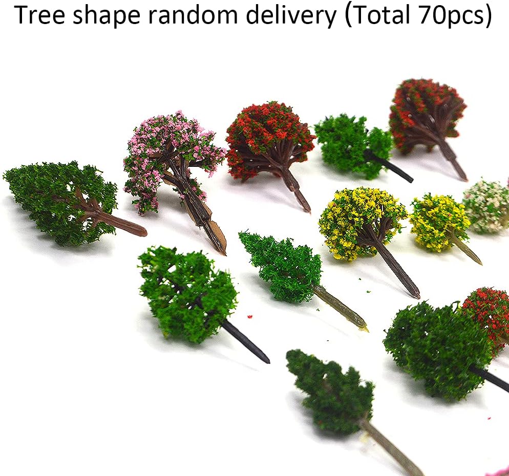70pcs Mini Mixed Miniature Fake Trees Model Train Scenery Artificial Wargame Trees Model Railroad Scenery Diorama Supplies for DIY Landscape