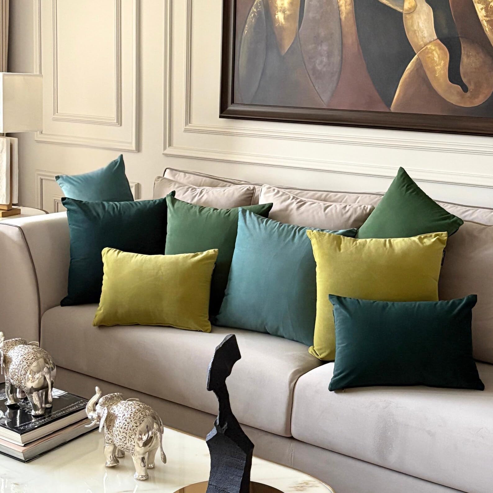 The HomeCentric Verde scuro Decorativo Fodera per cuscino 40x40 cm | Set di 2 Moderno Velluto Fodera per cuscino | Tinta unita Federe per divano, camera da letto e soggiorno, Dark Green Velvet