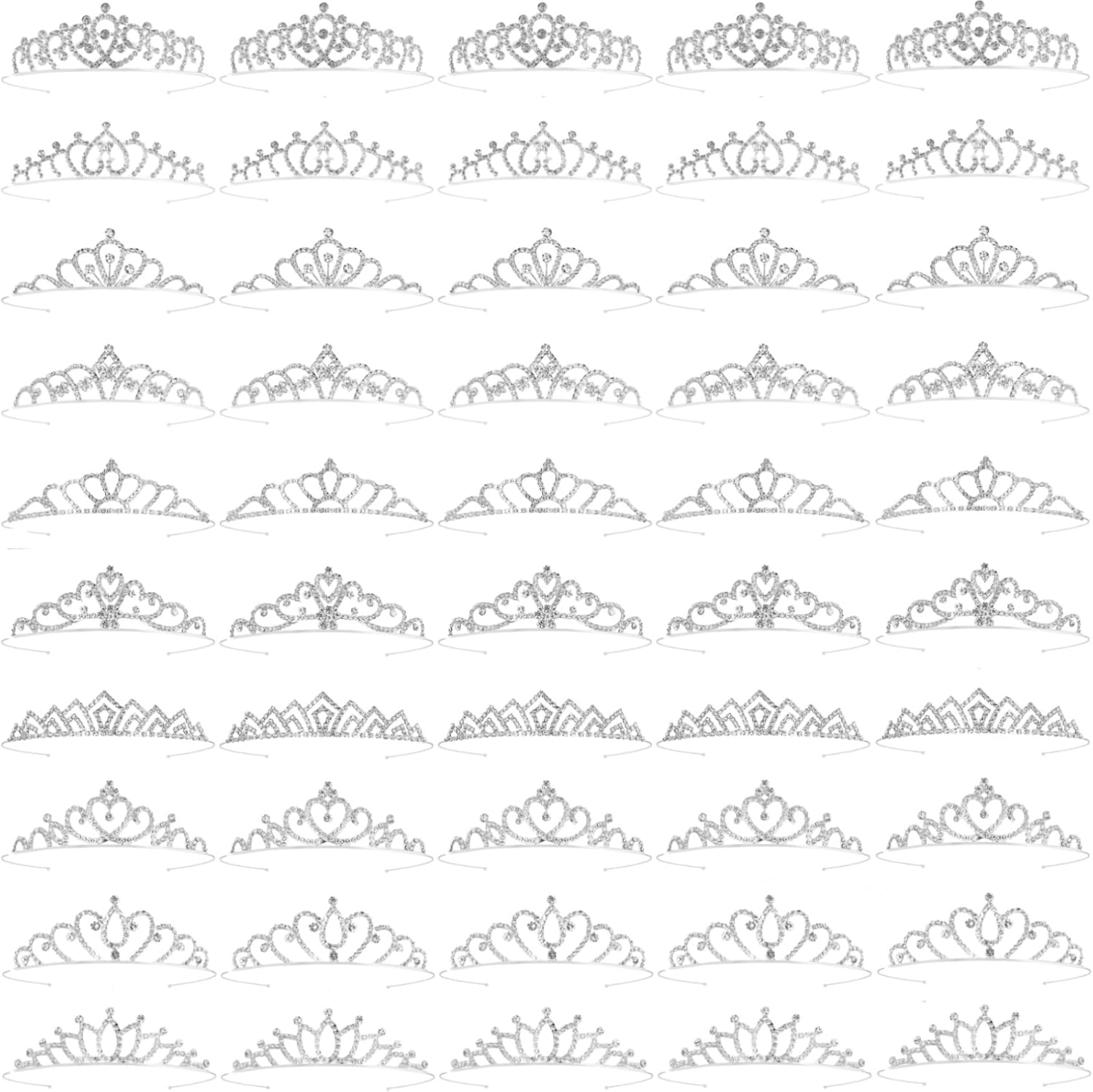 50 Pcs Tiaras Crowns for Girls Women Small Silver Princess Tiara Bulk Crown Tiaras Rapunzel Crowns for Wedding Birthday Crystal Tiara for Prom, Bride, Pageant, Halloween