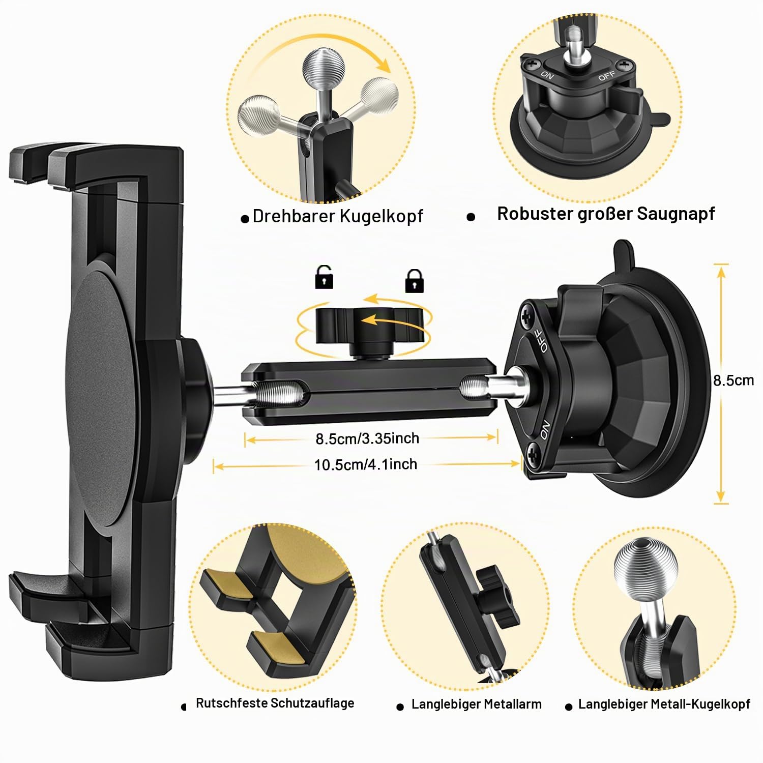 Robust Auto Tablet Halterung Starkem Saugnapf - Tablet Autohalterung Vorne | Armaturenbrett Windschutzscheibe Fenster Halter Cockpit für iPad Pro/ Air/ Mini, Galaxy Tab/ Z Fold, Fire, Handy, 4-13"