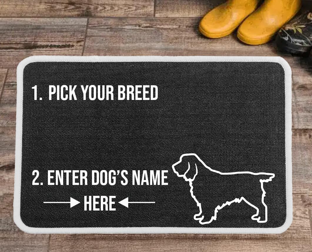 PET REBELLION | Machine Washable & Absorbent | Personalised Extra-Large Pet Feeding Mat | Customisable with Your Pet's Name | Non-Slip Backing | Cocker Spaniel Working Charcoal