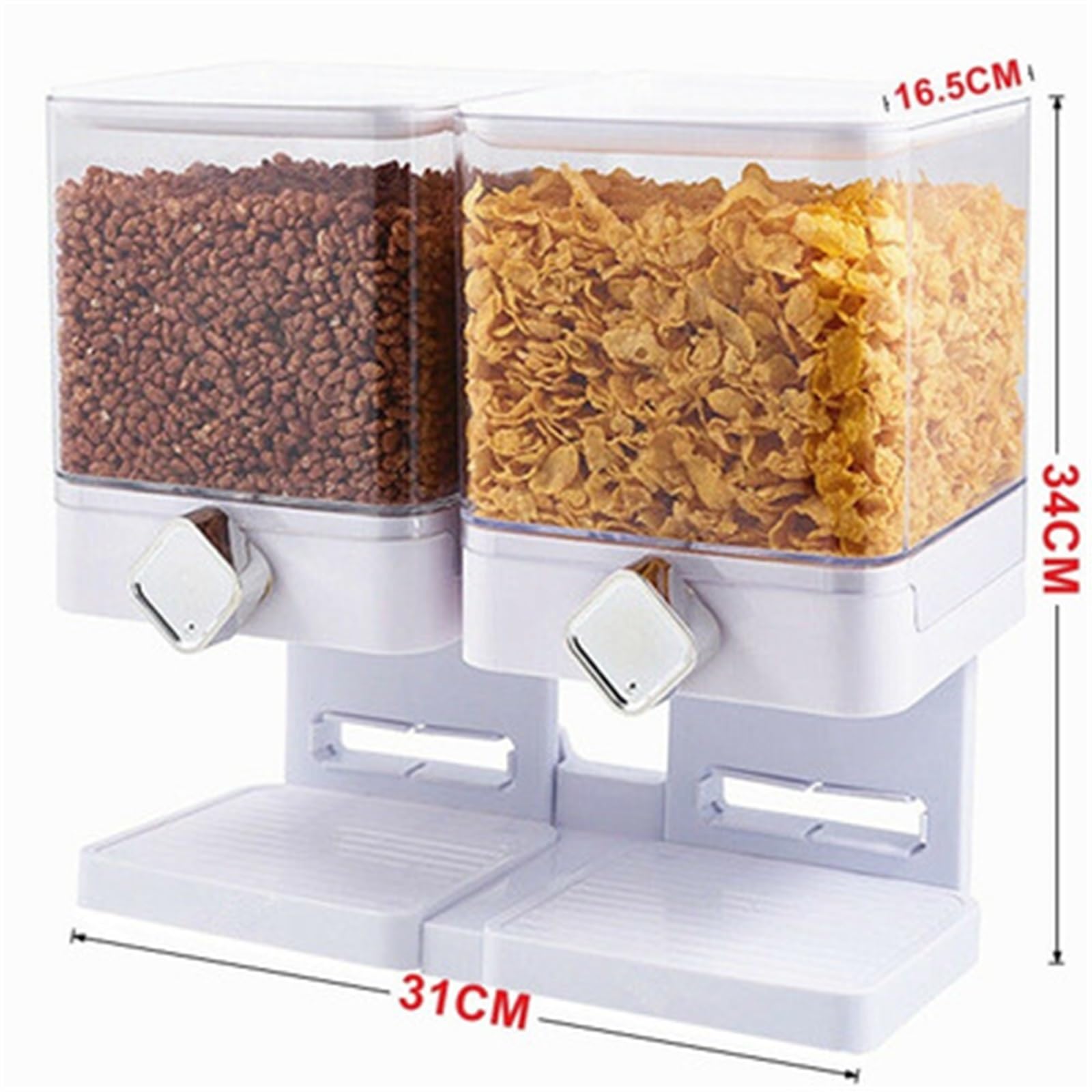 Dispensador de Cereales Dispensador de Cereales Cuadrado Doble Dos Botes de plástico for Alimentos Secos con Soporte(White)