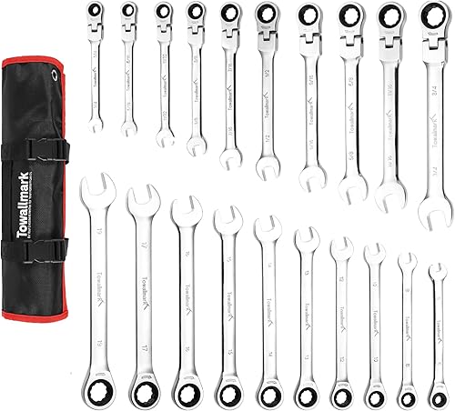 Towallmark Juego de llaves de 20 piezas, trinquete de 72 dientes, acero al cromo vanadio, plata