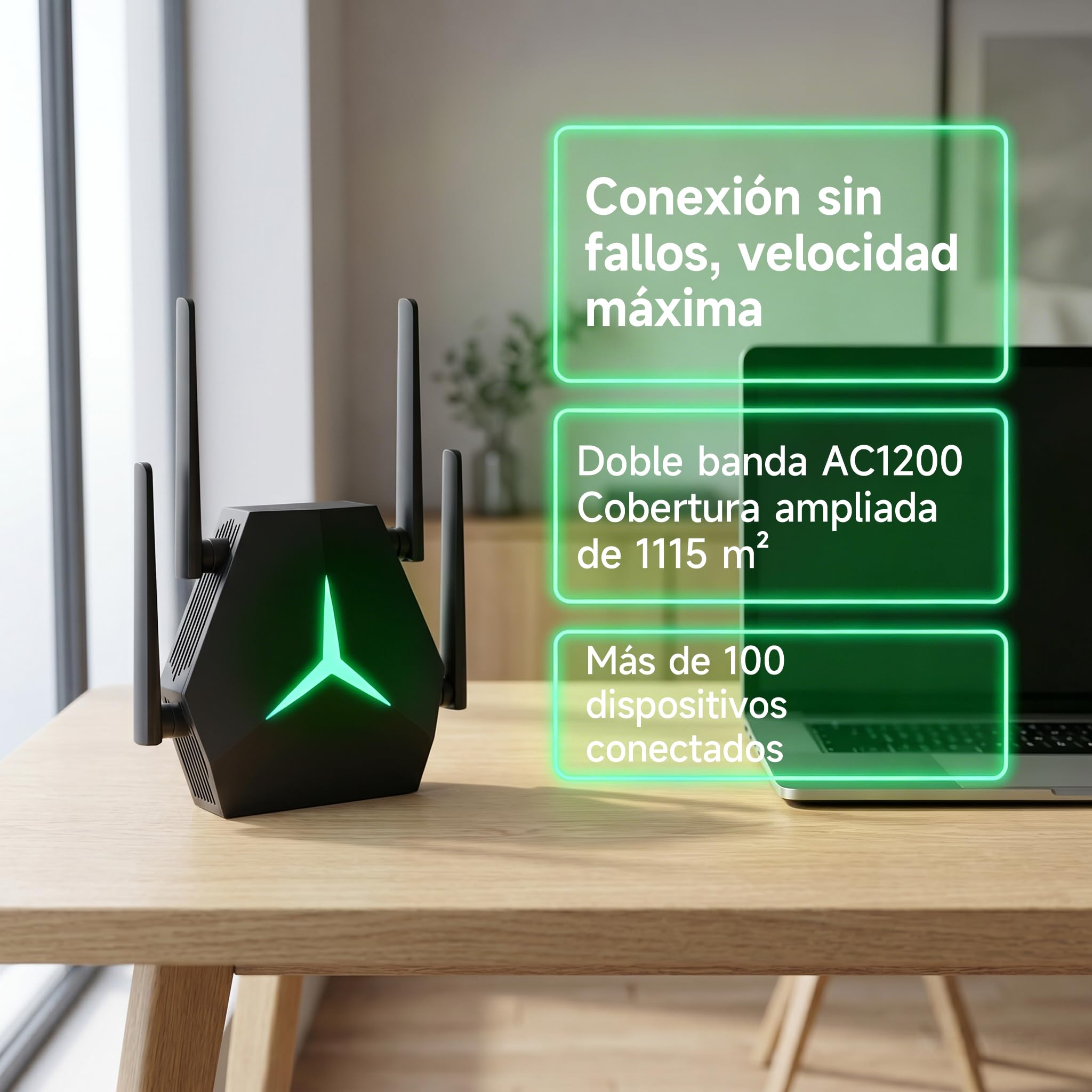 Repetidor WiFi 1167Mbps Doble Banda 2.4G+5G, Amplificador de Señal para Hogar Oficina, Elimina Zonas Muertas, Compatible con Routers