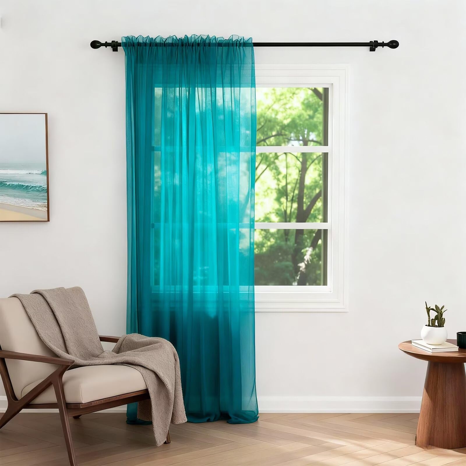 Zdada Net Curtains for Windows 108 Drop, Teal Slot Top Voile Curtains, Semi Transparent Sheer Curtain Net Curtain Panel for Living Room Kitcken W60xL108 Inch,1 Panel