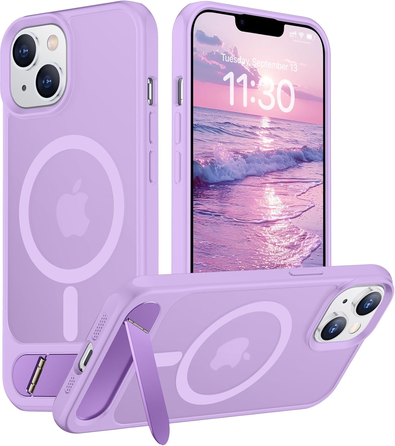temdan magnetic compatible with iphone 14 case/iphone 13 case,[built-in invisible kickstand][compatible with magsafe][military grade shockproof] slim translucent matte phone case for iphone 14/13 6.1" iphone 14/13 light purple