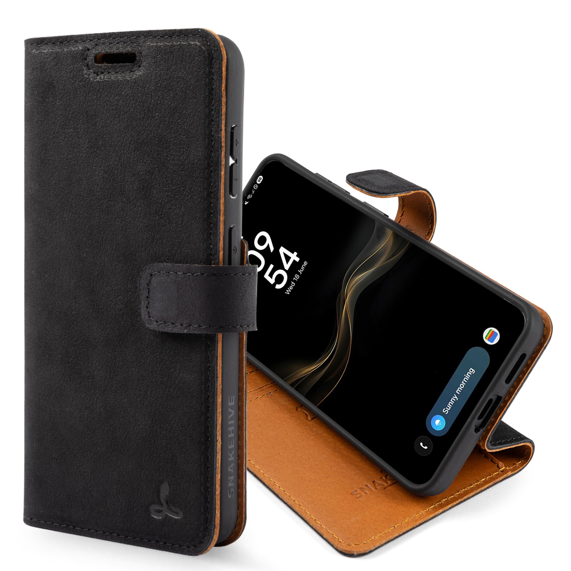 Snakehive Étui en Cuir pour Samsung Galaxy S26 - Étui à Rabat avec emplacements pour Cartes et Fonction Support (Noir)