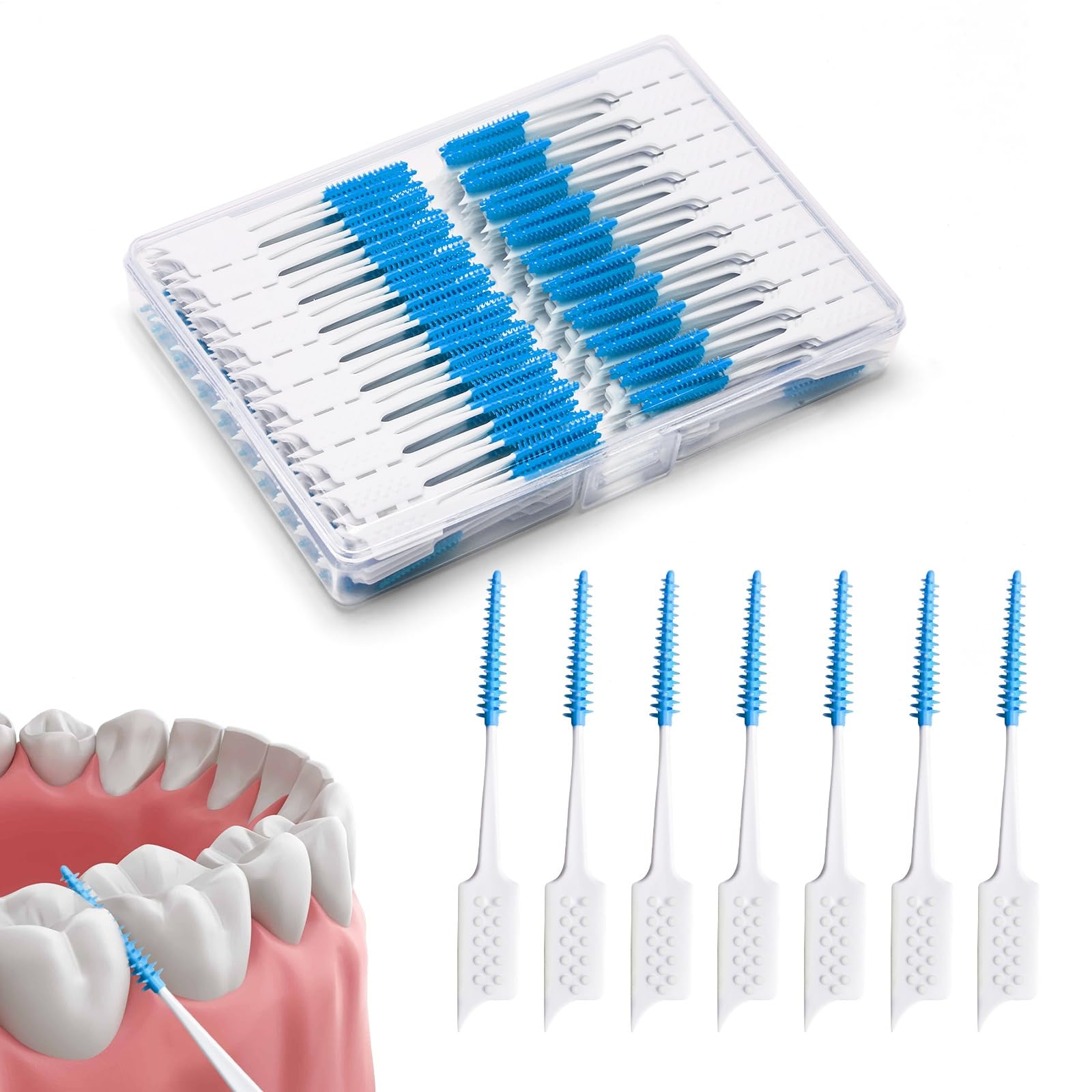 200 Pieces Interdental Brushes,Braces Brush with Silicone Head,Dental Tooth Flossing Toothpick Cleaners Tooth Tool (200PCS Blue)-image-26