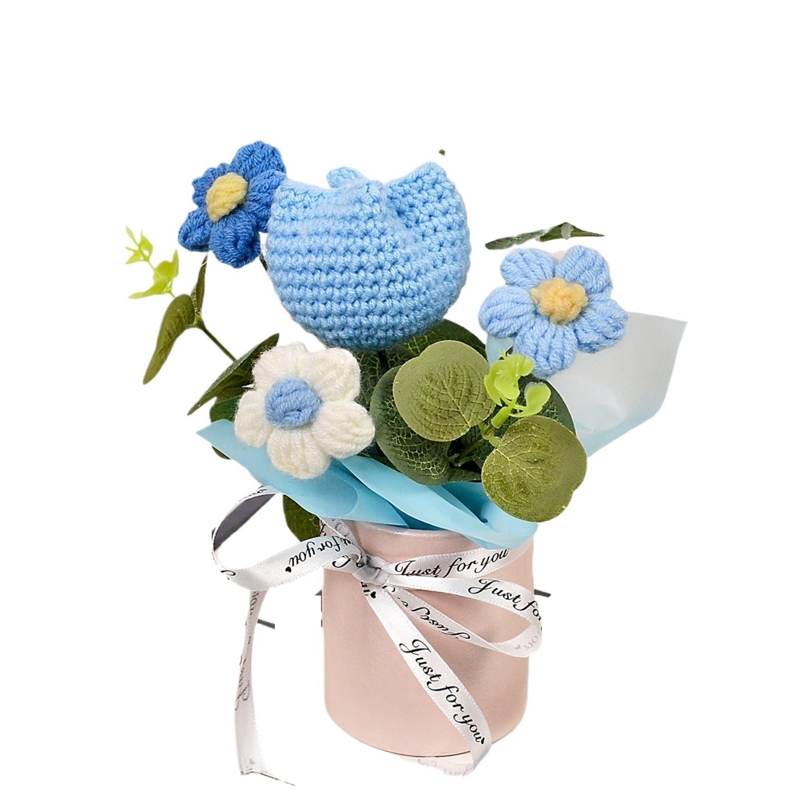 FCfpxwtz Artificial Crochet Flower, Handmade Crochet Tulip Bouquet Multicolor For Graduation Anniversary Home Decor Gift(Blue)