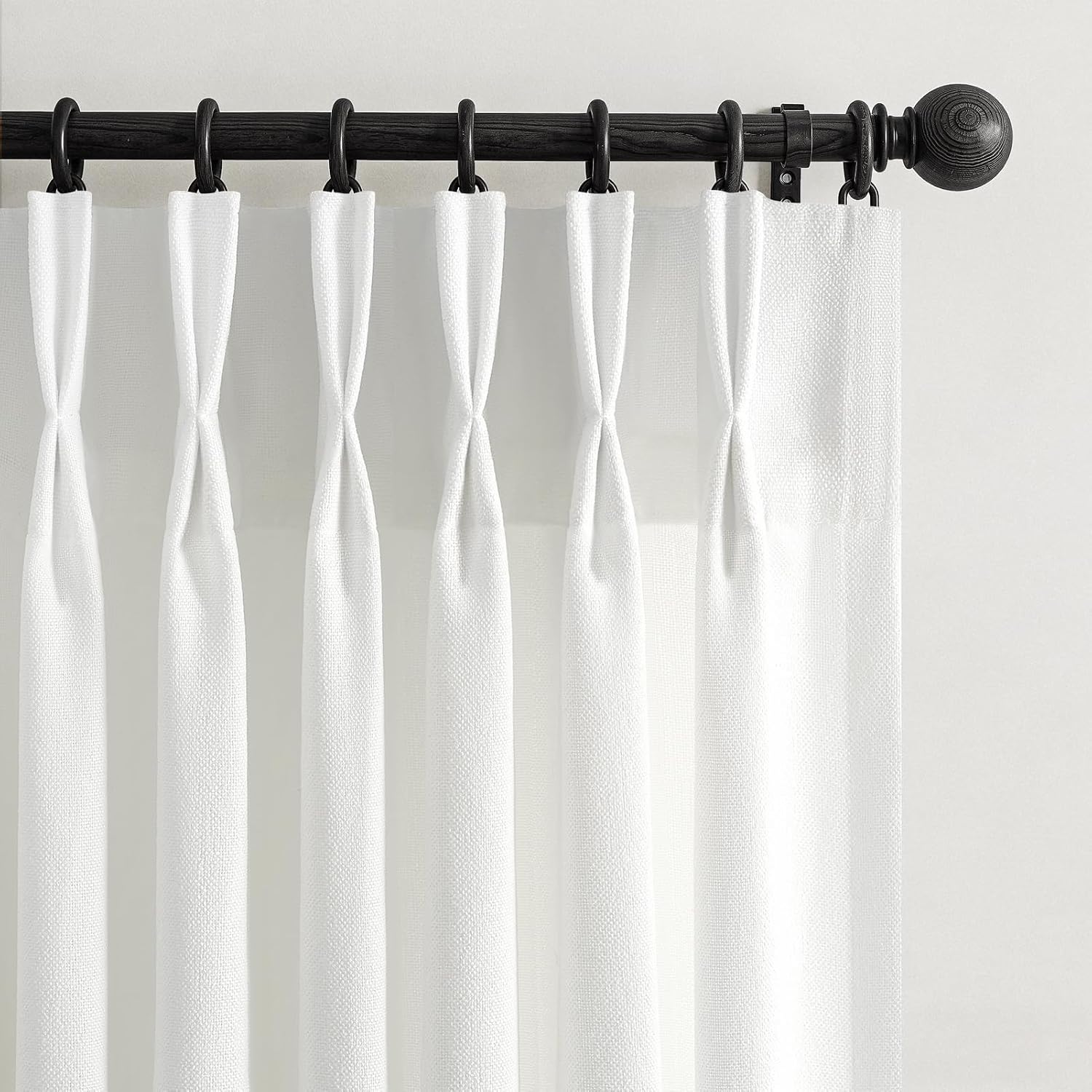 Pinch Pleated Pure White Thick Linen Curtains 96 Inches Long for Living Room 4 Panels Set, Memory Shape Sheer Light Filtering Country Drapes 96 Inch Sliding Door Window Curtain with Hooks & Rings