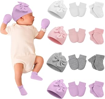 4 Pack Preemie Baby Socks Hats and Mittens Set