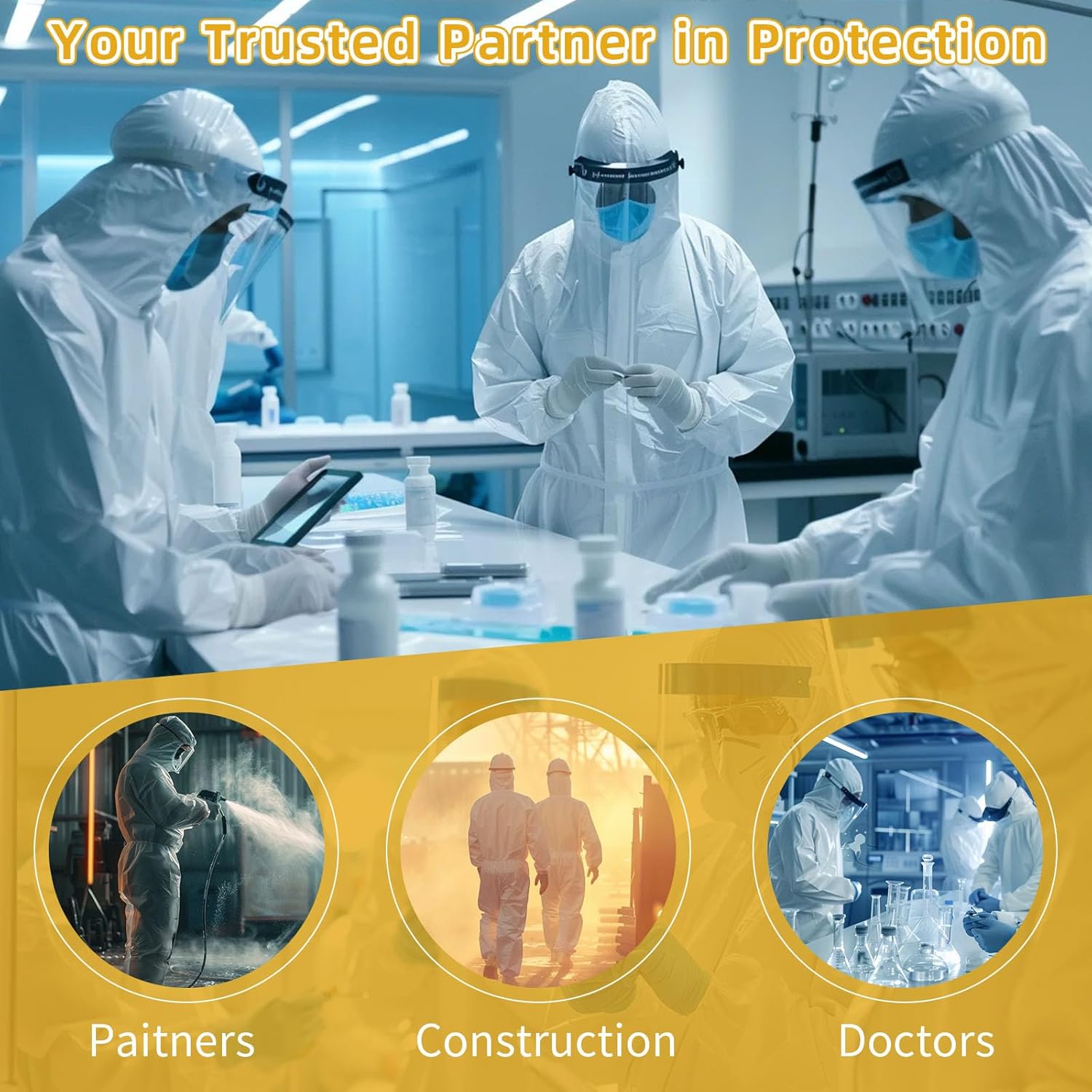 Painting Protective Suit, SMS Full Body Hazmat Suits Coveralls with Hood and Elastic Wrists for Mechanic Work - Image 5