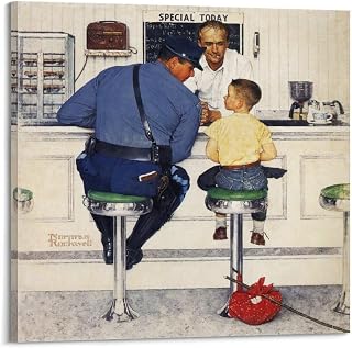 WRHEKY Norman Rockwell Painting Art《The Runaway》Poster Painting On Canvas Wall Art Scroll Picture Print Living Room Walls Decor Homes 16x16inch(40x40cm)